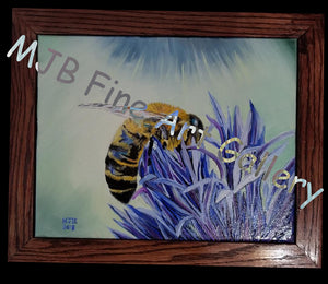 "Bee In The Blue Grass", Original Oil Painting, Framed