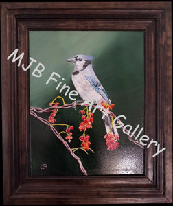 "Blue Bird Beauty", Original Oil Painting, Framed